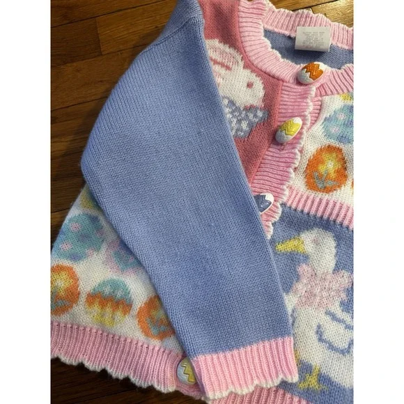 Vintage Girls Avon Style Patchwork Easter Cardigan Bunny Duck Eggs Sz 4/5 Pastel - Picture 8 of 13